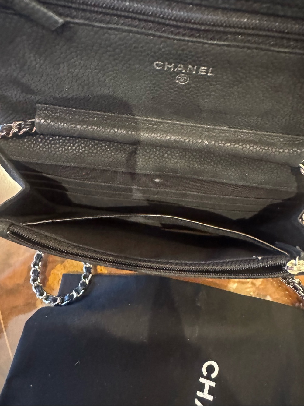 CHANEL Black Quilted Caviar Leather Wallet on Chain with Gold CC - Picture 8 of 16